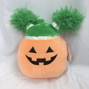 New Squishmallows Halloween 8” Paige Pumpkin Plush Toy Green Hair Orange